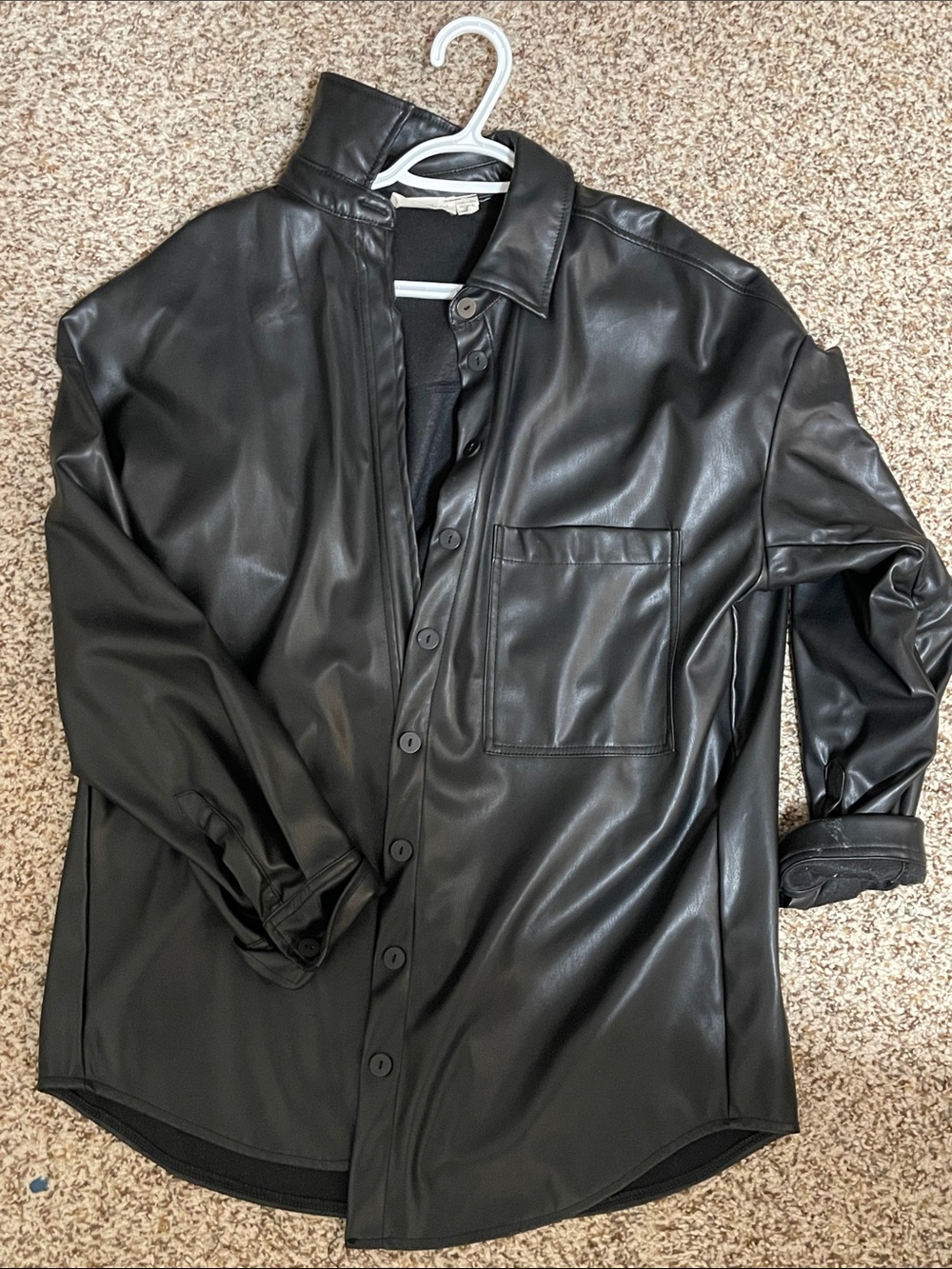 Men's Black Faux Leather Button-Up Jacket